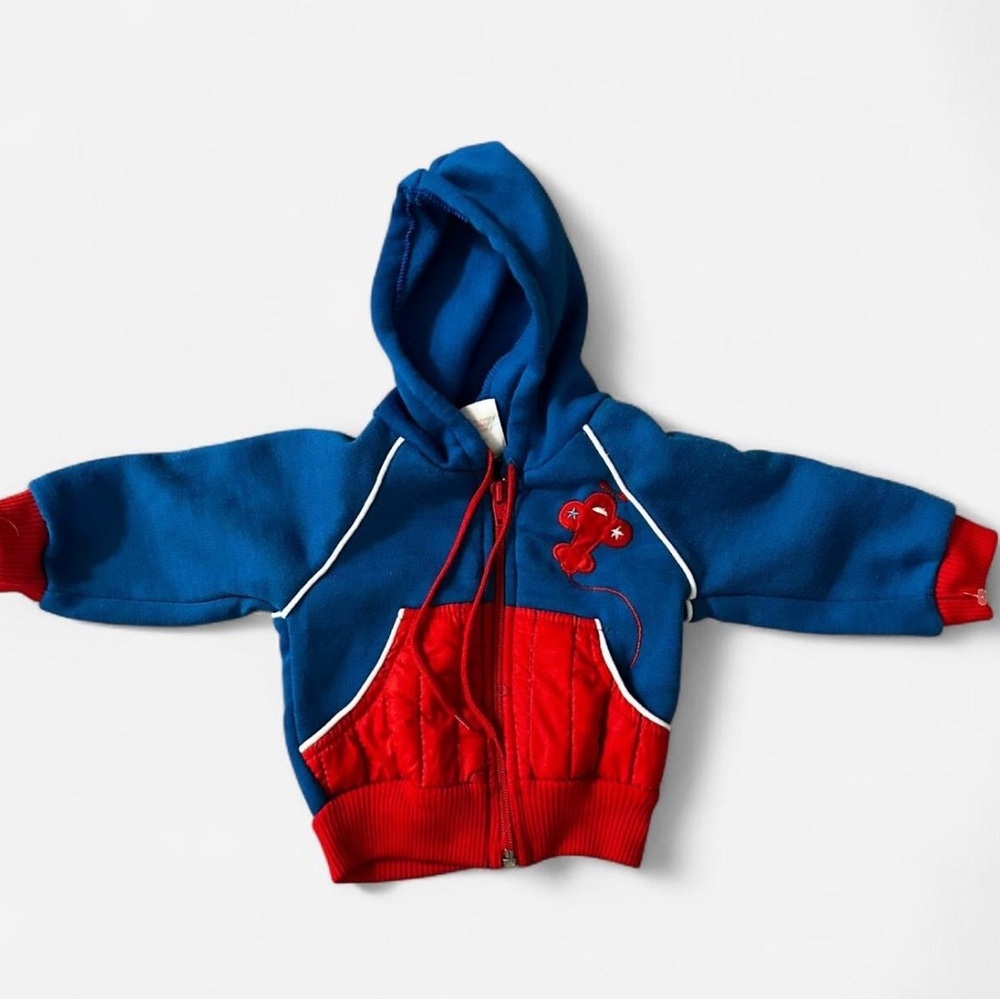 Blue and red vintage zip-up jacket for baby boy
